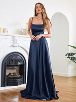 1 x RAW Customer Returns Babyonline DRESS Cocktail Dress Wedding Long Slit Sexy Backless Chic Elegant Gala Dress with Train Navy Blue 40th - RRP €54.68