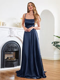 1 x RAW Customer Returns BABYONLINE DRESS Cocktail Dress Wedding Long Slit Sexy Backless Chic Elegant Gala Dress Promo with Train Navy Blue 32 - RRP €54.68