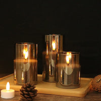 1 x RAW Customer Returns Eldnacele Gray Flameless Glass Candles Flickering with Remote Control 3D Wick Battery Operated Realistic Warm Light Candle with Timer Set of 3 - RRP €30.24