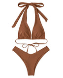 1 x RAW Customer Returns RXRXCOCO Sexy Brazilian Bikini Women Set Triangle String Top Bikini Set Thong Swimwear Chestnut Size M - RRP €34.99