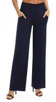 1 x RAW Customer Returns EXCHIC Women s Solid Color Loose Straight Cut Palazzo Pants High Waist Stretchy Lounge Pants with Pockets XL, Navy Blue  - RRP €27.98