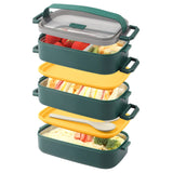 2 x RAW Customer Returns Lunch box, bento box for adults, children, lunch box for children with compartments, 3-layer leak-proof bento lunch box with fork, spoon, suitable for lunch box for work, office, school 2.25 L green  - RRP €59.98