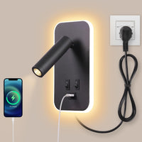 1 x RAW Customer Returns AWEKLIY 3W 9W LED reading lamp wall lamp USB charging with switch wall reading lamp bed lamp inside reading light swivel wall lighting bedroom bedside lamp 3100K, with plug and cable, black - RRP €34.99