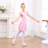 1 x RAW Customer Returns ALISISTER children s ballet clothing girls ballet dress cotton ballet suit short sleeve ballet leotard dance dress ballet bodysuit with chiffon tutu 6-7 years - RRP €18.67