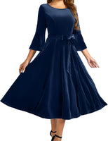 1 x RAW Customer Returns Homrain Women s Elegant Dresses Velvet Dress 3 4 Sleeve Midi Length Dresses for Wedding Vintage Cocktail Dress Navy M - RRP €52.99