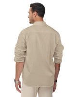 1 x Brand New HMIYA Cotton Linen Shirt Men s Long Sleeve Shirt Button Down Casual Shirt Regular Fit Stand-Up Collar Shirt, Beige, 4XL - RRP €29.99