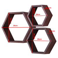 1 x RAW Customer Returns PHOENANCEE Hexagon Wall Shelf, Living Room Decorative Wall, Wooden Hanging Shelf for Bedroom, Set of 3 Dark Walnut  - RRP €39.99