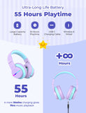 1 x RAW Customer Returns iClever Bluetooth Kids Headphones, Colorful LED Lights, Kids Over-Ear Headphones with 74 85 94dB Volume Limit, 55 Hours Playtime, Bluetooth 5.2, Built-in Microphone BTH12 - RRP €37.99