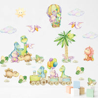 1 x Brand New fanquare Dinosaur on the Train and Hot Air Balloon Wall Sticker, Colorful Cartoon Dinosaur with Cloud Wall Decal Decorative Photo Wallpaper for Living Room, Bedroom, Baby Nursery - RRP €13.96