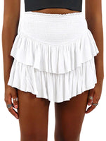 1 x Brand New FEOYA Women s Short Skirts High Waist Layer Ruffle Hem Mini Skirt Flowy Beach Short A-line Skirt White L - RRP €27.6