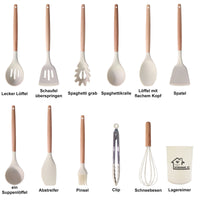 1 x Brand New NAUDILIFE Kitchen Utensils Set, Silicone Kitchen Utensils, Non-Stick, Heat Resistant Kitchen Utensils Set with Wooden Handle, 23 Pieces, Kitchen Utensil Including Spoon, Tongs, Whisk, Spatula - RRP €28.88