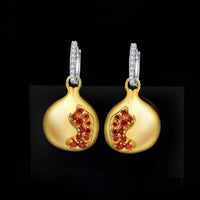 1 x RAW Customer Returns JewelryPalace Pomegranate Round Cut Red Zirconia Earrings Silver 925 for Women, Yellow Gold 585 Jewelry Set, Earrings Silver Gold Plated Gemstone Girls, Hoop Earrings Silver with Stone Gift for Women - RRP €54.49