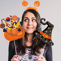 2 x Brand New YGCHEN Photo Props Halloween Photo Booth Props Funny Photo Props Pumpkin Skeleton Witch Selfie Props Halloween Photo Box Props DIY Photo Booth Props Set 20 Pieces - RRP €25.58