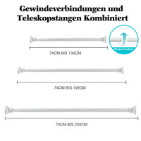 1 x RAW Customer Returns White shower curtain rod, no drilling, no rust shower curtain rod 74cm to 195cm, stainless steel extendable telescopic rod for shower curtain and bathtub - RRP €24.0