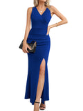 1 x RAW Customer Returns Laughido Maxi Dress Wrap Dress Party Dress Bodycon Evening Dresses Women s Cocktail Dress Festive Elegant Long Wedding Summer Dress Blue, Large  - RRP €47.29