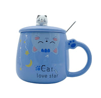 1 x RAW Customer Returns Ceramic Cat Coffee Mug with Lid and Spoon, Coffee Mug, Tea Mug, Water Mug 450ml, Cute Cat Decoration, Gift for Mother, Girlfriend, Christmas, Birthday Gift. Blue  - RRP €15.98