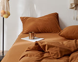 1 x RAW Customer Returns Lanqinglv bed linen 200x200cm caramel brown microfiber bed linen set plain double bed duvet cover with zipper and 2 pillowcases 80x80 cm - romantic and elegant - RRP €35.27