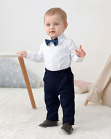 1 x RAW Customer Returns Gentleman s Outfits and Coordinates for Baby Baptism, 3 Pieces Boy Wedding Ceremony Outfits Bow Shirt Waistcoat Trousers Dark Blue, 6-9 months  - RRP €40.99