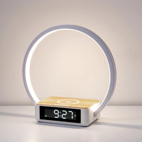 1 x RAW Customer Returns WILIT 10W Wireless Charging Bedside Lamp, Dimmable Touch LED Table Lamp with 3 Brightness Levels and Clocks Bright Alarm Clock Desk Lamp for Bedroom, Wood - RRP €37.3