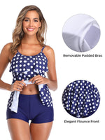 1 x Brand New Summer Mae Women s Tankini Flounces Swimsuit with Swim Shorts Two Piece Swimwear Blue Dots 2XL - RRP €46.38