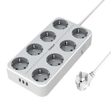 1 x RAW Customer Returns Power strip with USB, TESSAN 8-way multiple socket, 11 in 1 power strip extension cord, distribution socket with switch, multiple plug extension cable 2m, power strip 3600W for office, white - RRP €29.99