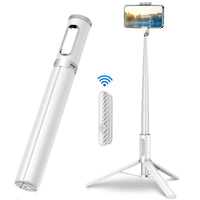 1 x RAW Customer Returns TONEOF 152CM Selfie Stick Tripod, Extendable All-in-1 Mobile Phone Tripod Made of Aluminum with Wireless Remote Control and 9 Telescopic Rod, Rotatable Mobile Phone Holder for iPhone, Android Smartphones-White - RRP €30.65