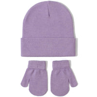 1 x Brand New Yixda Newborn Baby Hat and Gloves Set Toddler Winter Knitted Hat Warm Mittens as3, Alpha, s, purple  - RRP €27.6