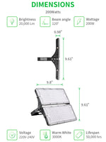 1 x RAW Customer Returns Viugreum LED floodlight outdoor, 200W warm white LED outdoor spotlight, super bright 20000Lm LED spotlight with 210 LEDs Smd 2835 , IP66 waterproof for garden, garage, yard 3000k-3200k  - RRP €49.99