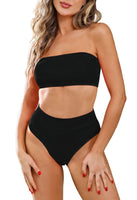 1 x RAW Customer Returns Viottiset Women s Two Piece Bandeau Top Bikini Set High Waist Swimsuit Removable Straps Push Up Padded Black XL - RRP €39.99