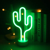 1 x RAW Customer Returns LED Cactus Neon Light with Holder Base Older Children Standing Night Light USB Battery Green Decorative Light Logo for Kids Girls Room Decoration Birthday Party Holiday Decoration Green Cactus  - RRP €19.15