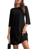 1 x RAW Customer Returns GORGLITTER Women s Tunic Dress Casual Casual Dress Round Neck Blouse Kelid 3 4 Sleeve Short Dress with Laser Cut Black XL - RRP €34.27