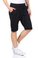 1 x RAW Customer Returns CLEO STYLE short women s Bermuda shorts, light airy trousers for summer, short joggers for leisure and beach 1212 black, 42-46, one size  - RRP €19.15