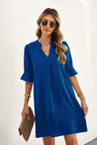 1 x RAW Customer Returns ANFTFH summer dress women s V-neck dresses short sleeves with ruffles beach dresses casual dress sweetheart blue L - RRP €33.26