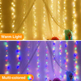 2 x RAW Customer Returns Fairy lights curtain indoor dimmable warm white colorful, light curtain 3x3m 300 LED curtain with 8 light models, IP65 waterproof USB with remote control for party Christmas - RRP €40.32