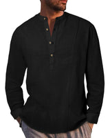 1 x RAW Customer Returns LVCBL Linen Shirt Men s Long Sleeve Summer Shirt Casual Shirts for Men Shirts Slim Fit Black 3XL - RRP €25.98