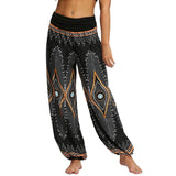 1 x RAW Customer Returns Nuofengkudu women s Thai hippie pants harem pants boho print beach pants baggy yoga pants lightweight harem pants high waist harem pants black peacock, L  - RRP €24.99