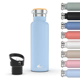 1 x RAW Customer Returns Daikoku Bottle, Double Wall Stainless Steel Thermal Bottle, Thermos Keeps Drinks Cold or Hot for Hours, Two Caps, Light Blue Color, 1 L - RRP €21.63