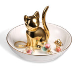 1 x Brand New ROSA ROSE Ring Holder Cat Jewelry Holder for Rings, Earrings, Bracelets, Necklaces, Watches - Made of Ceramic Silver Cat  - RRP €14.11