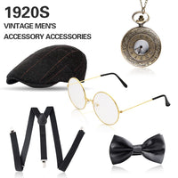 16 x Brand New Yuragim 20s men s accessories, 1920s men s accessories, 20s accessories men s set with panama hat, vintage pocket watch, glasses, 1920s costume accessory set for masquerade carnival costumes - RRP €225.76