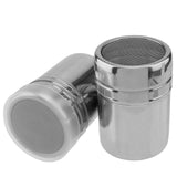 17 x Brand New CHUEHKAK 2 pieces powdered sugar shaker made of stainless steel, flour shaker, powder shaker, chocolate shaker, cocoa powder shaker, cocoa shaker with lid, for baking, at home, with 16 coffee stencils - RRP €182.58