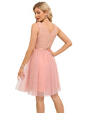 1 x RAW Customer Returns Meetjen Sequin Dress Short Women s Tulle Cocktail Dress V-Neck Party Dress A-Line Festive Dress for Wedding Guests Sleeveless Blush XL - RRP €55.45