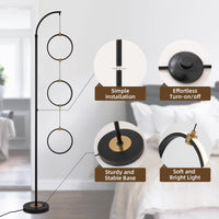 2 x Brand New Foaono modern floor lamp to match living room decor - Contemporary curved floor lamp with 3 circular pendulums - Arched pole over the sofa - Eclectic - Gold  - RRP €109.82