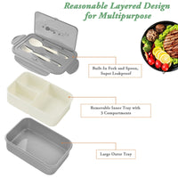 1 x RAW Customer Returns BIBURY Lunch Box, Bento Box, Lunch Box with 3 Compartments and Cutlery, Leak-Proof Lunch Box Refrigerator Dishwasher Safe Microwave Safe, Lunch Boxes for School Work Picnic Travel Gray  - RRP €13.1