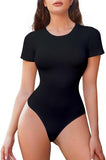 1 x RAW Customer Returns Bingrong Bodysuit Women Elegant Stretch Bodysuit Short Sleeves Bodysuit Basic Casual T-Shirt Shapewear Tops Body shaper - RRP €24.58