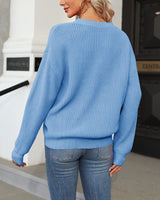 1 x RAW Customer Returns Cicy Bell Sweaters for Women V-Neck Hollow Out Tops Long Sleeve Casual Knitted Tops Sky Blue S - RRP €34.67