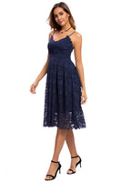 1 x RAW Customer Returns Atnlewhi Women s Vintage Sleeveless V-Neck A-Line Dress Floral Knee Length Lace Dress Bridesmaid Elegant Cocktail Dresses - Dark Blue - L - RRP €44.99