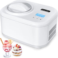 1 x RAW Customer Returns KUMIO Ice Cream Maker with Compressor, Self-Cooling Ice Cream Maker, Frozen Yogurt Maker with LCD Display Timer, Removable Stirrer 1L Bowl Clear Lid, 100W Ice Cream Maker, White - RRP €149.99