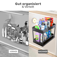 1 x RAW Customer Returns i-TechHome Kitchen organizer for under sink with rechargeable LED light and motion sensor - Storage shelves - Bathroom organizer - Interior closet organizer - Removable with 2 levels - RRP €24.99