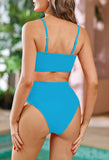 1 x RAW Customer Returns Viottiset Women s Bandeau Top Bikini Set High Waist Swimsuit with Removable Straps S Blue - RRP €39.99