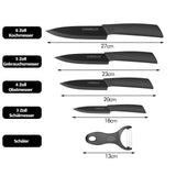 1 x RAW Customer Returns CORELUX Ceramic Knife Set, 4 Ceramic Kitchen Knives Set with 1 Peeler, Non-Stick Coating, Sharp, Chef s Knife, Ceramic Knife Set for Cutting Fruit Vegetables Meat Black  - RRP €24.19